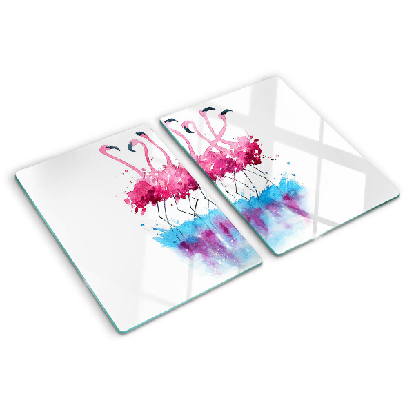 Schneidebrett Glas mit Flamingo-Motiv im Aquarellstil