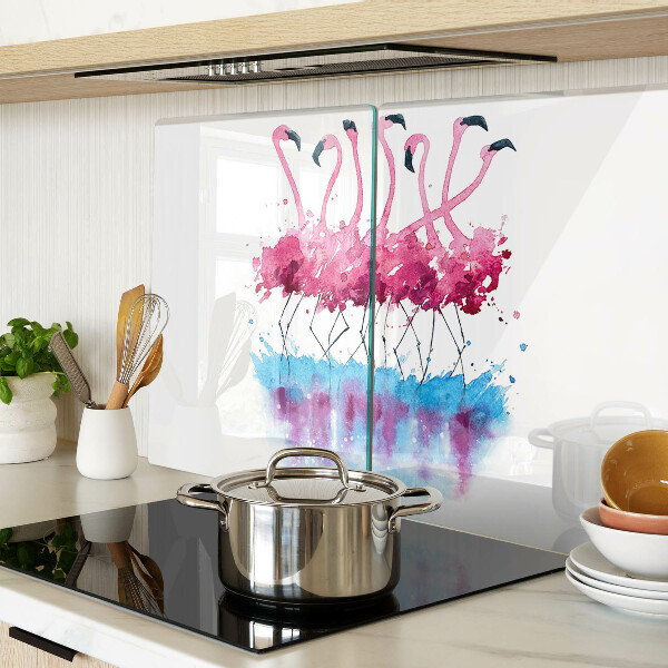 Schneidebrett Glas mit Flamingo-Motiv im Aquarellstil