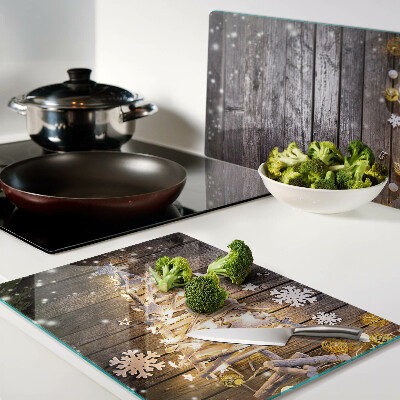 Glas-Schneidebrett mit Motiv eines geschmückten Weihnachtsbaums