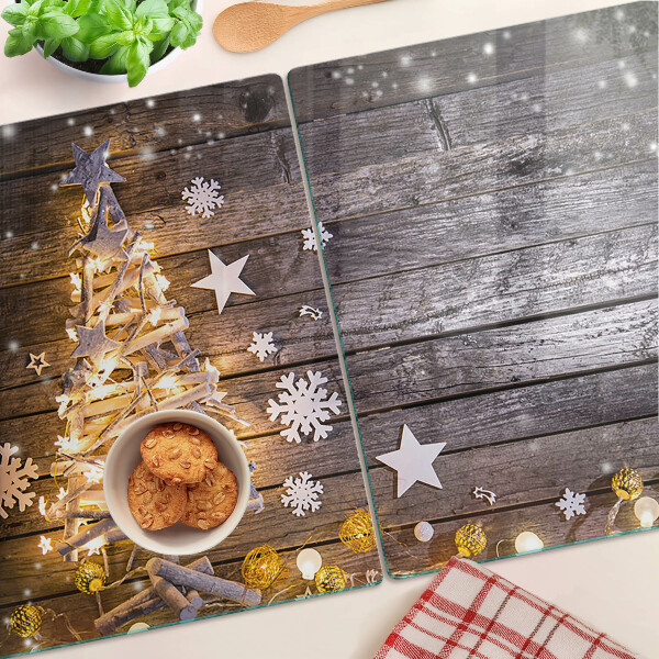 Glas-Schneidebrett mit Motiv eines geschmückten Weihnachtsbaums