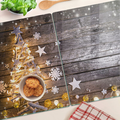 Glas-Schneidebrett mit Motiv eines geschmückten Weihnachtsbaums