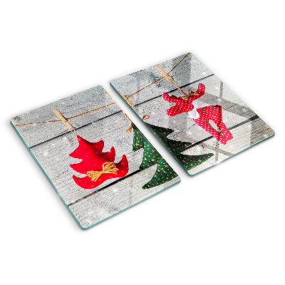 Schneidebrett mit Weihnachtsdekorationen auf Holzoptik