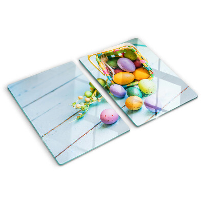 Schneidebrett Glas mit Motiv bunter Ostereier in einem Korb