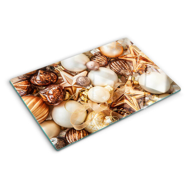 Glas schneidebrett Weihnachtsdekorationen und Christbaumkugeln