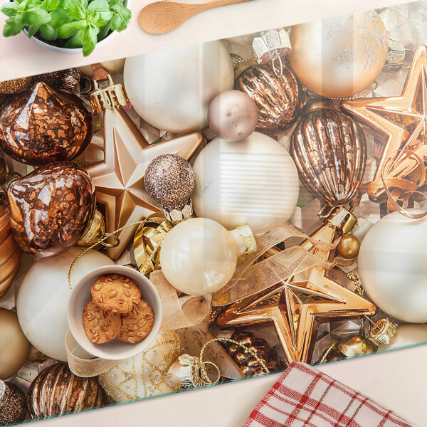 Glas-Schneidebrett mit Weihnachtsdekorationen- und Christbaumkugelmuster