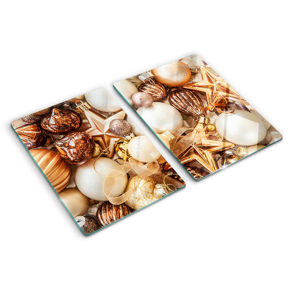 Glas schneidebrett Weihnachtsdekorationen und Christbaumkugeln