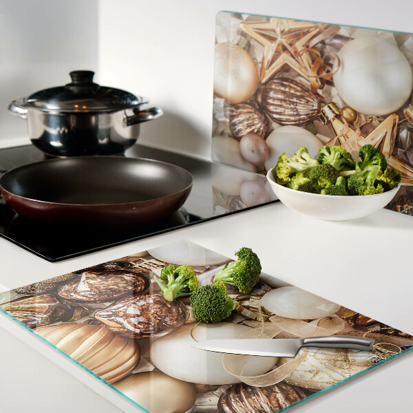 Glas-Schneidebrett mit Weihnachtsdekorationen- und Christbaumkugelmuster