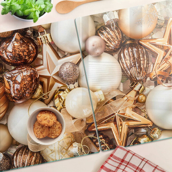 Glas-Schneidebrett mit Weihnachtsdekorationen- und Christbaumkugelmuster