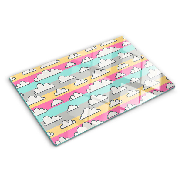 Schneidebrett glas Wolken auf pastellfarbenem Hintergrund