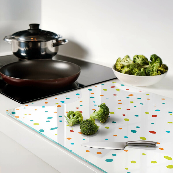 Glas schneidebrett Bunte Punkte auf weißem Hintergrund