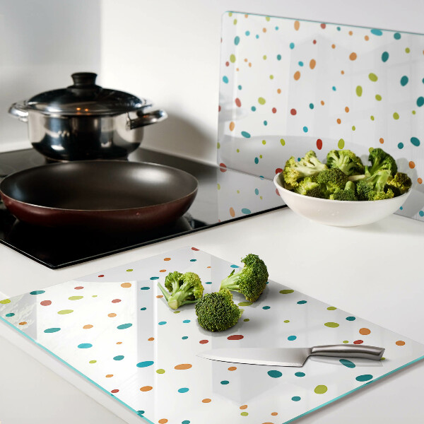 Glas schneidebrett Bunte Punkte auf weißem Hintergrund