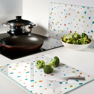 Glas schneidebrett Bunte Punkte auf weißem Hintergrund
