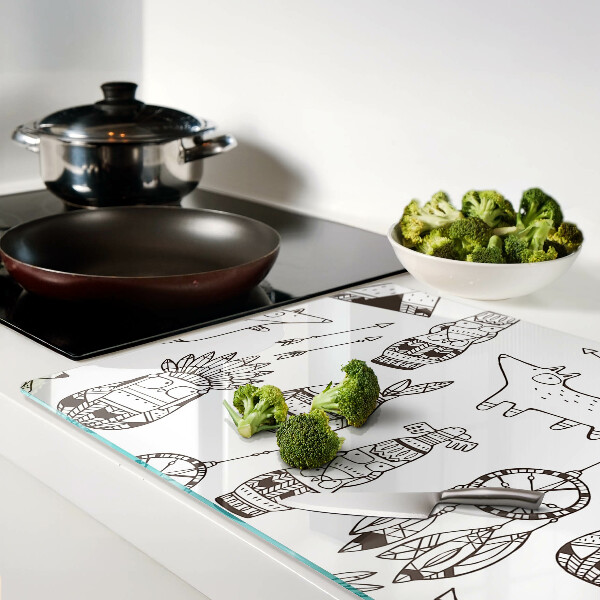 Schneidebrett mit ethischem Motiv und Tierdarstellungen