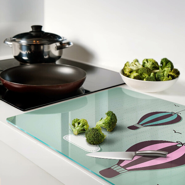 Schneidebrett Glas mit Motiv von Heißluftballons