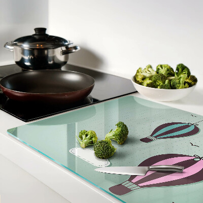 Schneidebrett Glas mit Motiv von Heißluftballons