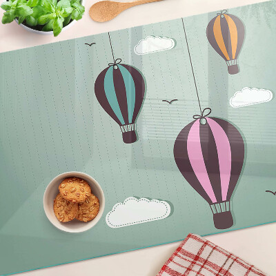 Schneidebrett Glas mit Motiv von Heißluftballons