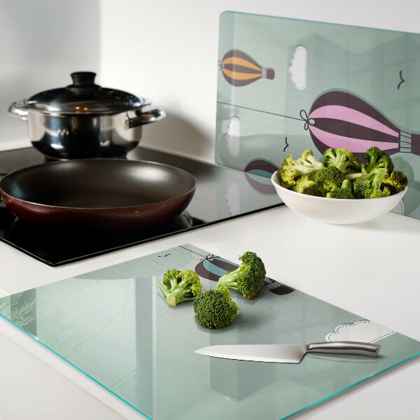 Schneidebrett Glas mit Motiv von Heißluftballons