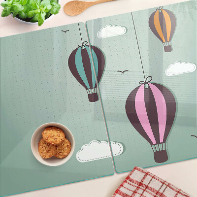 Schneidebrett Glas mit Motiv von Heißluftballons