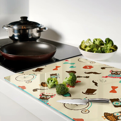 Glas-Schneidebrett mit Motiv von Kätzchen und Retro-Accessoires