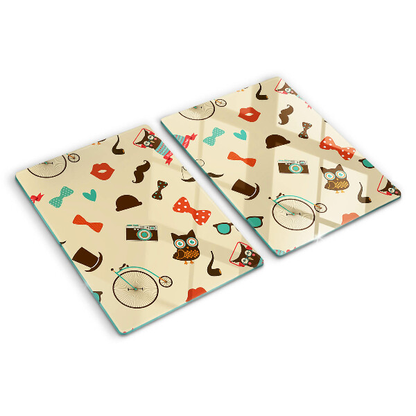 Glas schneidebrett Kätzchen und Retro-Accessoires