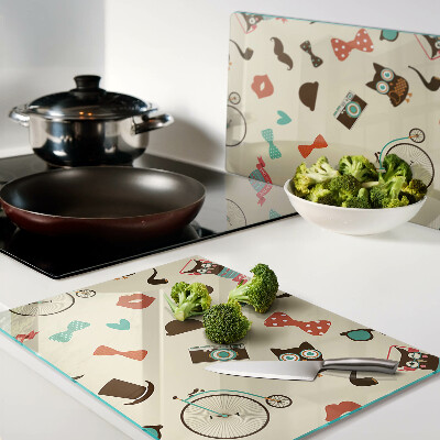 Glas schneidebrett Kätzchen und Retro-Accessoires