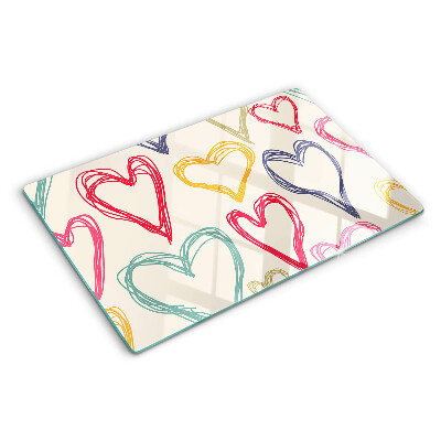 Schneidebrett Glas mit Herzmotiv in verschiedenen Farben