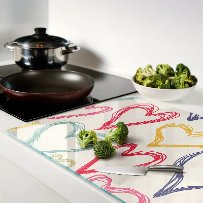 Schneidebrett Glas mit Herzmotiv in verschiedenen Farben