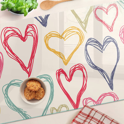 Schneidebrett Glas mit Herzmotiv in verschiedenen Farben