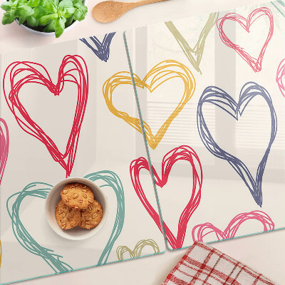 Schneidebrett Glas mit Herzmotiv in verschiedenen Farben