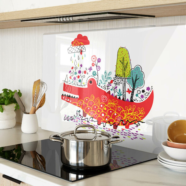 Glas Schneidebrett mit Motiv eines Krokodils in einer farbenfrohen Umgebung