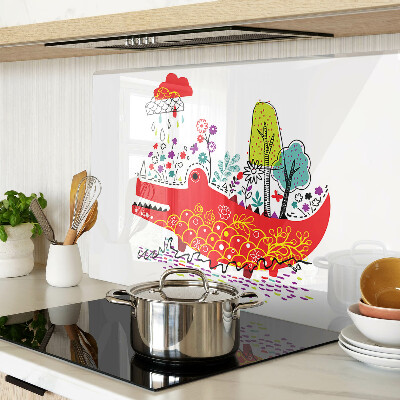 Glas schneidebrett Krokodil in einer farbenfrohen Umgebung