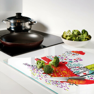 Glas schneidebrett Krokodil in einer farbenfrohen Umgebung