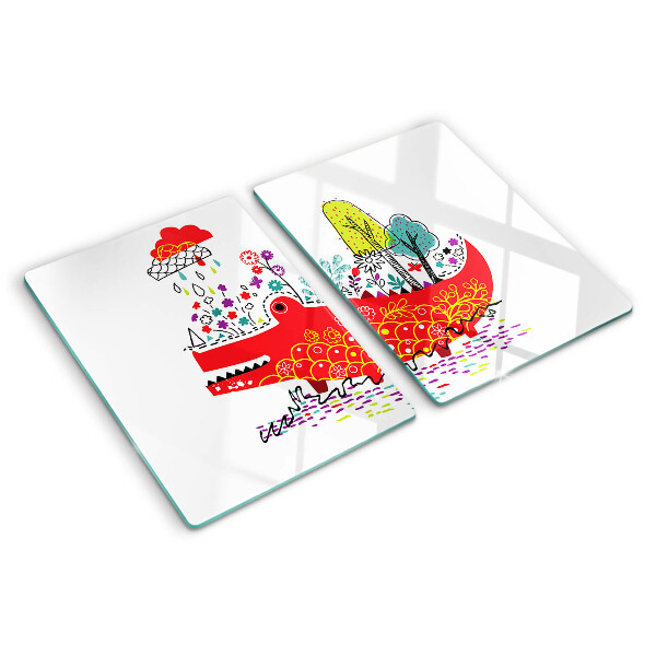 Glas Schneidebrett mit Motiv eines Krokodils in einer farbenfrohen Umgebung