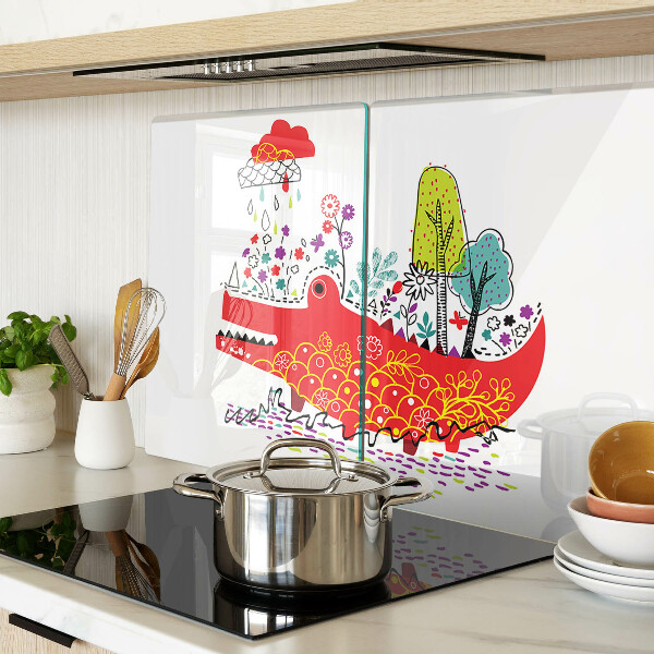 Glas Schneidebrett mit Motiv eines Krokodils in einer farbenfrohen Umgebung