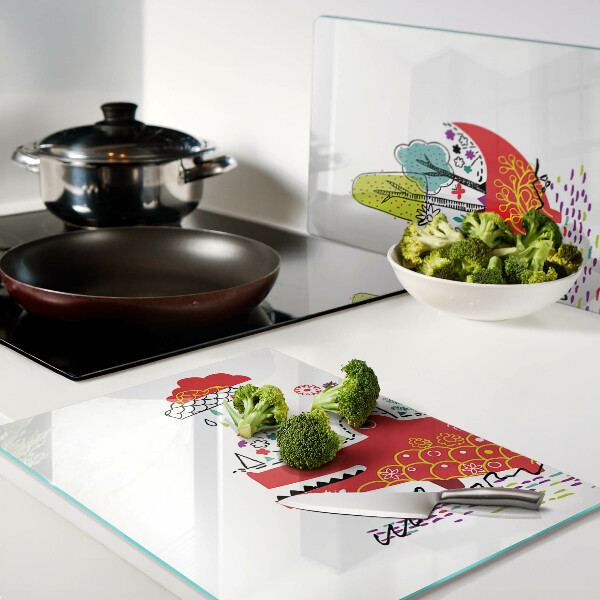 Glas Schneidebrett mit Motiv eines Krokodils in einer farbenfrohen Umgebung