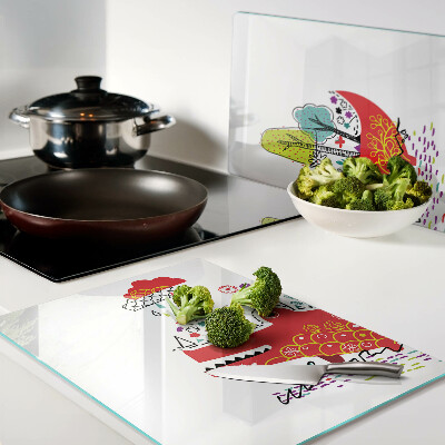 Glas schneidebrett Krokodil in einer farbenfrohen Umgebung