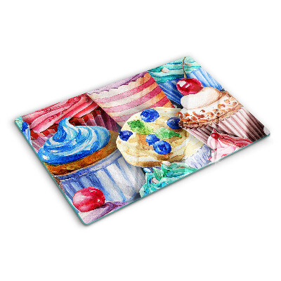 Schneidebrett Cupcakes und buntes Gebäck