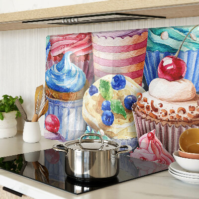 Schneidebrett mit Motiv aus Cupcakes und buntem Gebäck