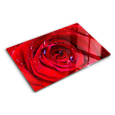 Schneidebrett Rote Rose mit Wassertropfen