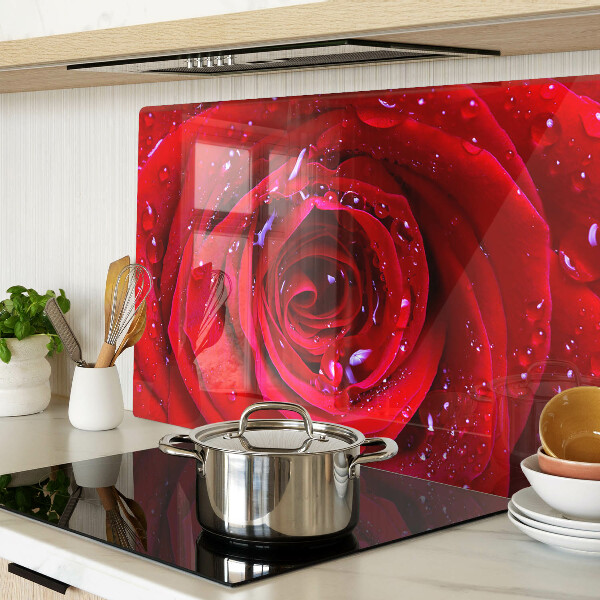 Schneidebrett mit Motiv rote Rose und Wassertropfen