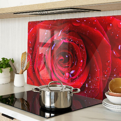 Schneidebrett Rote Rose mit Wassertropfen