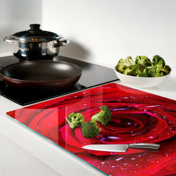 Schneidebrett Rote Rose mit Wassertropfen