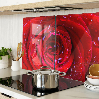 Schneidebrett Rote Rose mit Wassertropfen