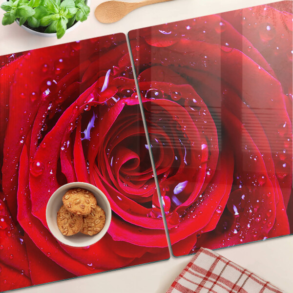 Schneidebrett Rote Rose mit Wassertropfen