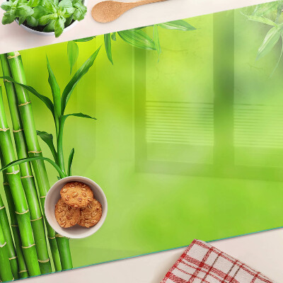 Schneidebrett Glas mit Bambusmotiv auf grünem Hintergrund