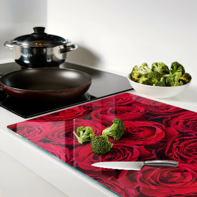 Schneidebrett Glas mit rotem Rosenmotiv