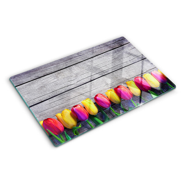 Schneidebrett glas Tulpen auf Holzgrund