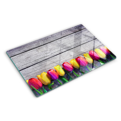 Schneidebrett glas Tulpen auf Holzgrund