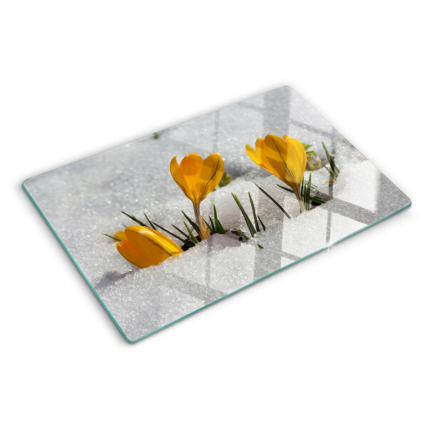 Schneidebrett Krokusse im Schnee