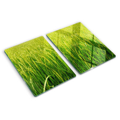 Schneidebrett Glas mit Motiv einer grünen Graswiese